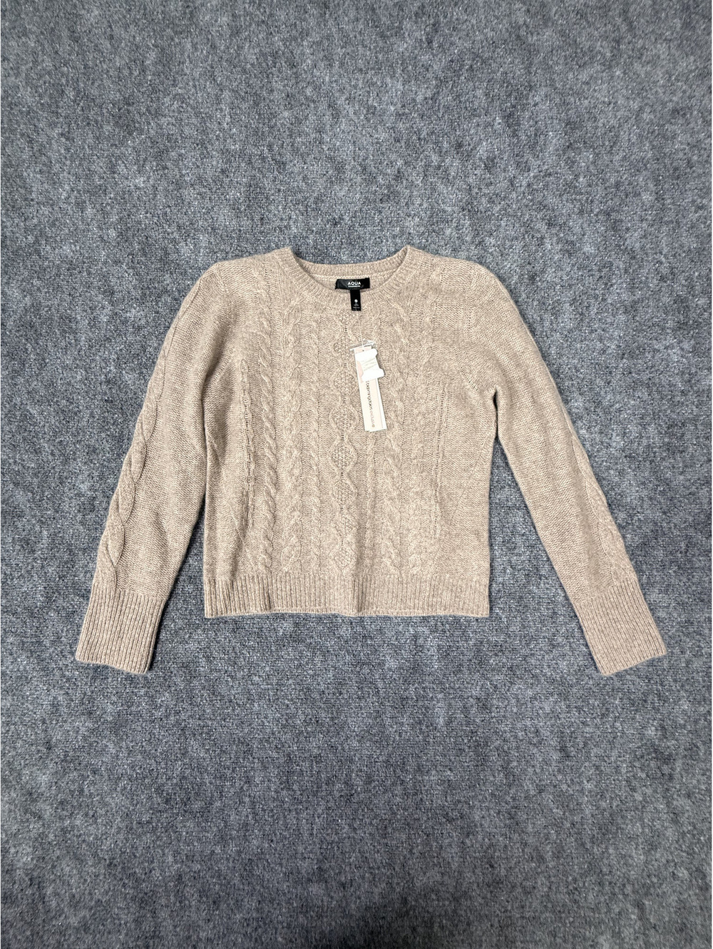 Aqua Cashmere Cable Knit Sweater Medium Beige